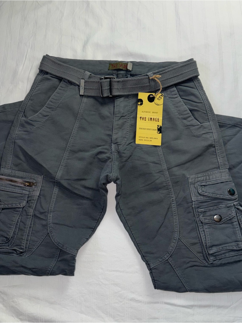 The Image Men's Gray Cargo Pants with Belt size 32 x 30